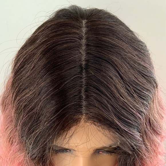 Long 28” Wavy Dusty Pink Synthetic Lace Front Wig - Picture 3 of 15